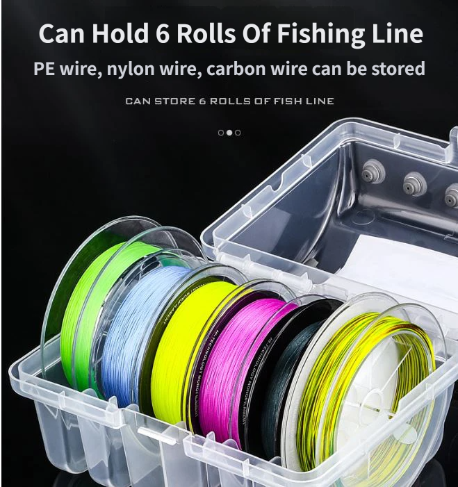 Large 6 Spool Fishing Line Uploader with Soft Silicone Line Outlets - Portable Lightweight Tackle Storage Box for PE Nylon and Fluorocarbon Lines
