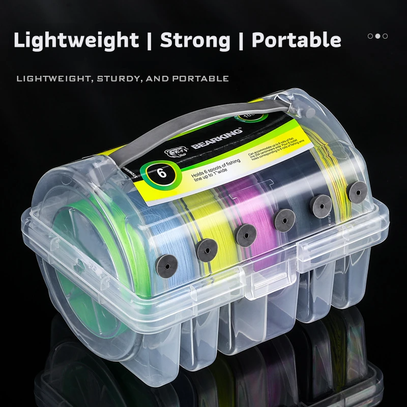 Large 6 Spool Fishing Line Uploader with Soft Silicone Line Outlets - Portable Lightweight Tackle Storage Box for PE Nylon and Fluorocarbon Lines