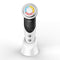 7-in-1 White EMS Microcurrent Facial Beauty Device with 3 Intensity Level and Storage Base - Rechargeable Face Massager with Red Blue & Amber LED Light Therapy, Ionic Cleansing and Skin Firming