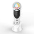 7-in-1 White EMS Microcurrent Facial Beauty Device with 3 Intensity Level and Storage Base - Rechargeable Face Massager with Red Blue & Amber LED Light Therapy, Ionic Cleansing and Skin Firming