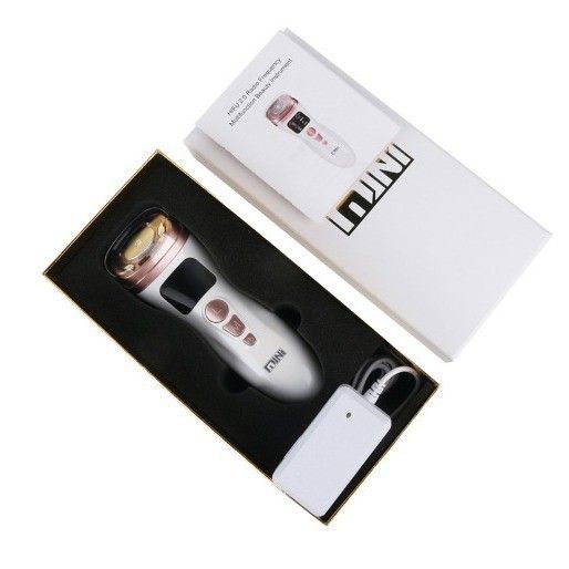 3-in-1 White Mini HIFU Ultrasonic RF Beauty Device and EMS Facial Massager - 3 Modes & 5 Intensity Levels, 10 Minute Timer & Digital Display for Home Facial Firming