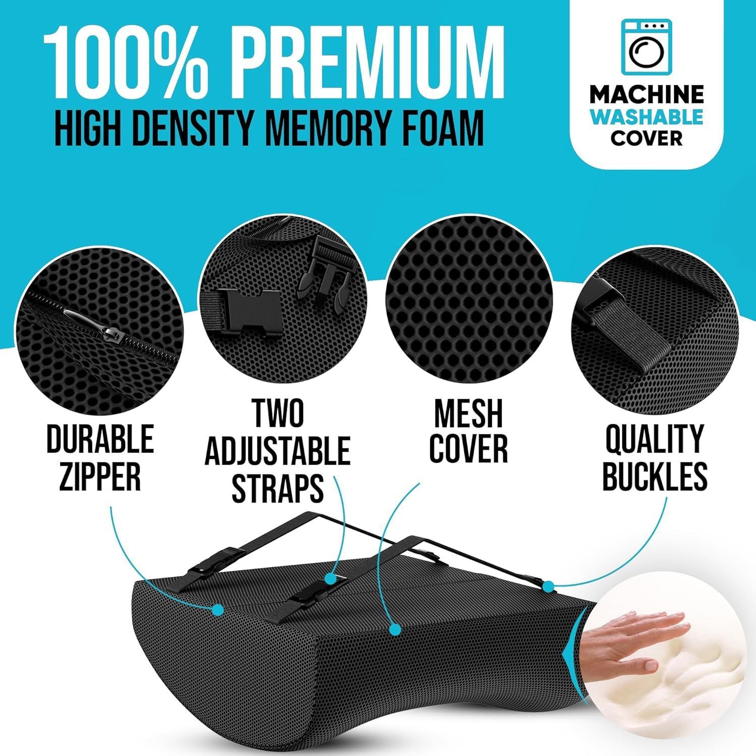 33 x 32 x 10 cm Memory Foam Lumbar Support Cushion - Black 3D Mesh,  Slow Rebound Back Support for Office Chairs, Car Seats and Home