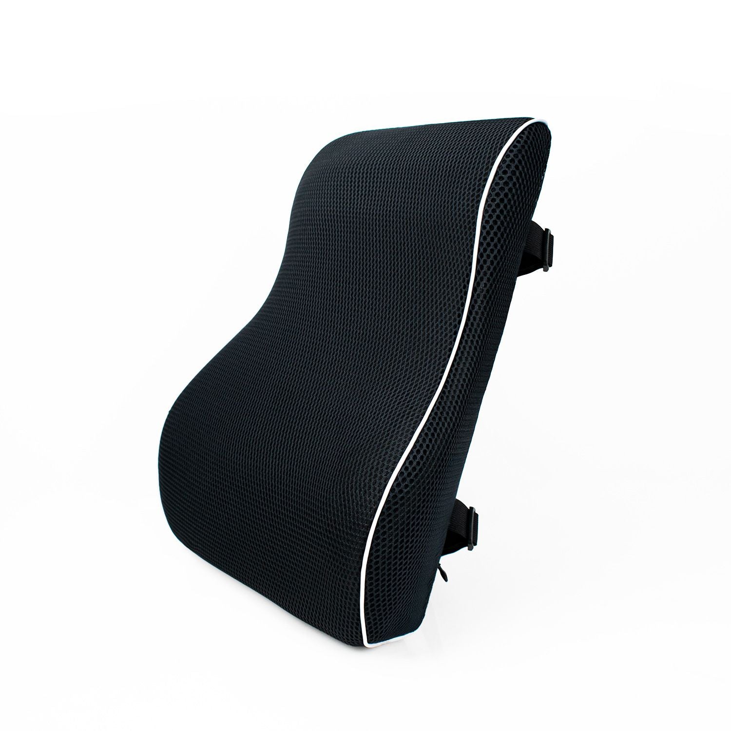 Black 45x40x10cm  Memory Foam Lumbar Support Cushion - Polyester Mesh Cover, Adjustable Straps, Back Rest for Office Chair and Car Seat, Posture Relief for Prolonged Sitting