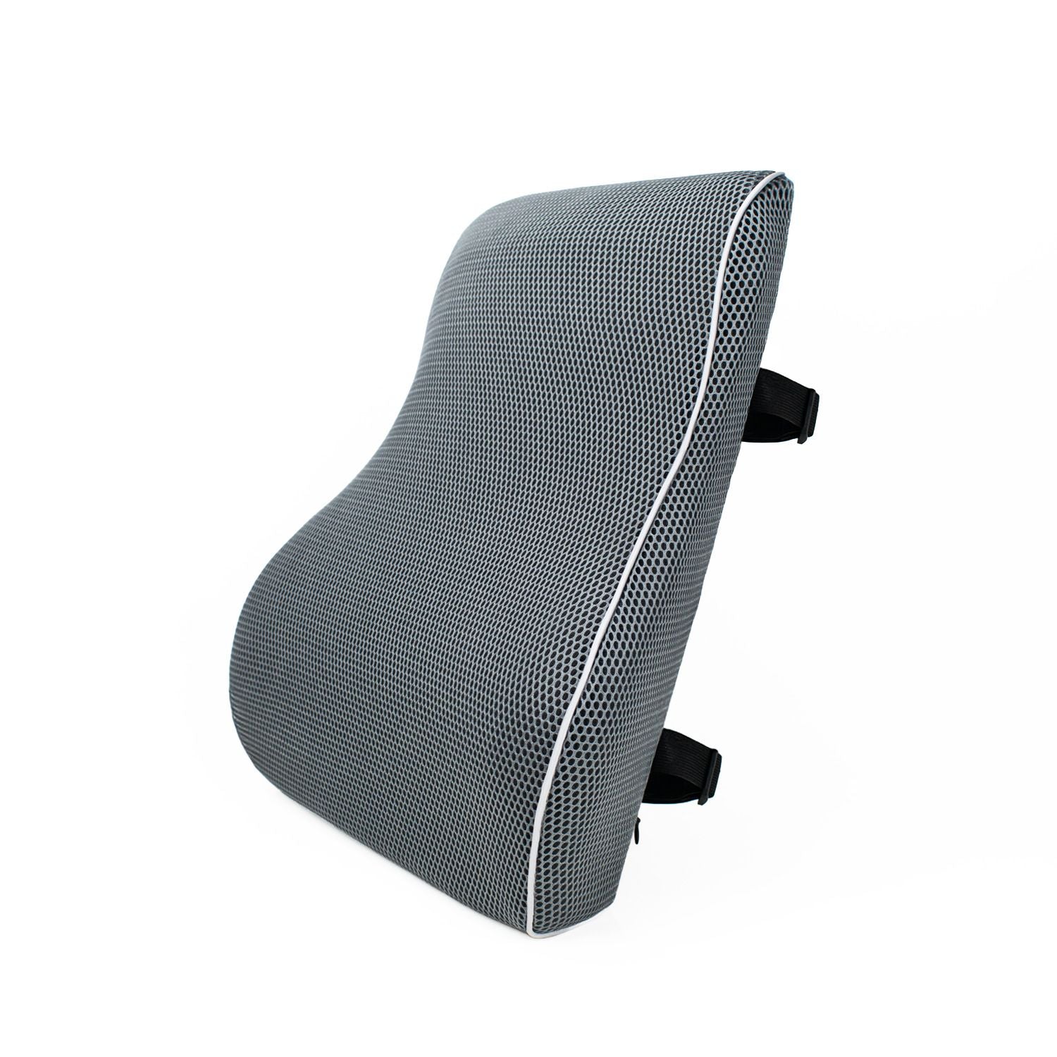 Grey 45x40x10cm  Memory Foam Lumbar Support Cushion - Polyester Mesh Cover, Adjustable Straps, Back Rest for Office Chair and Car Seat, Posture Relief for Prolonged Sitting