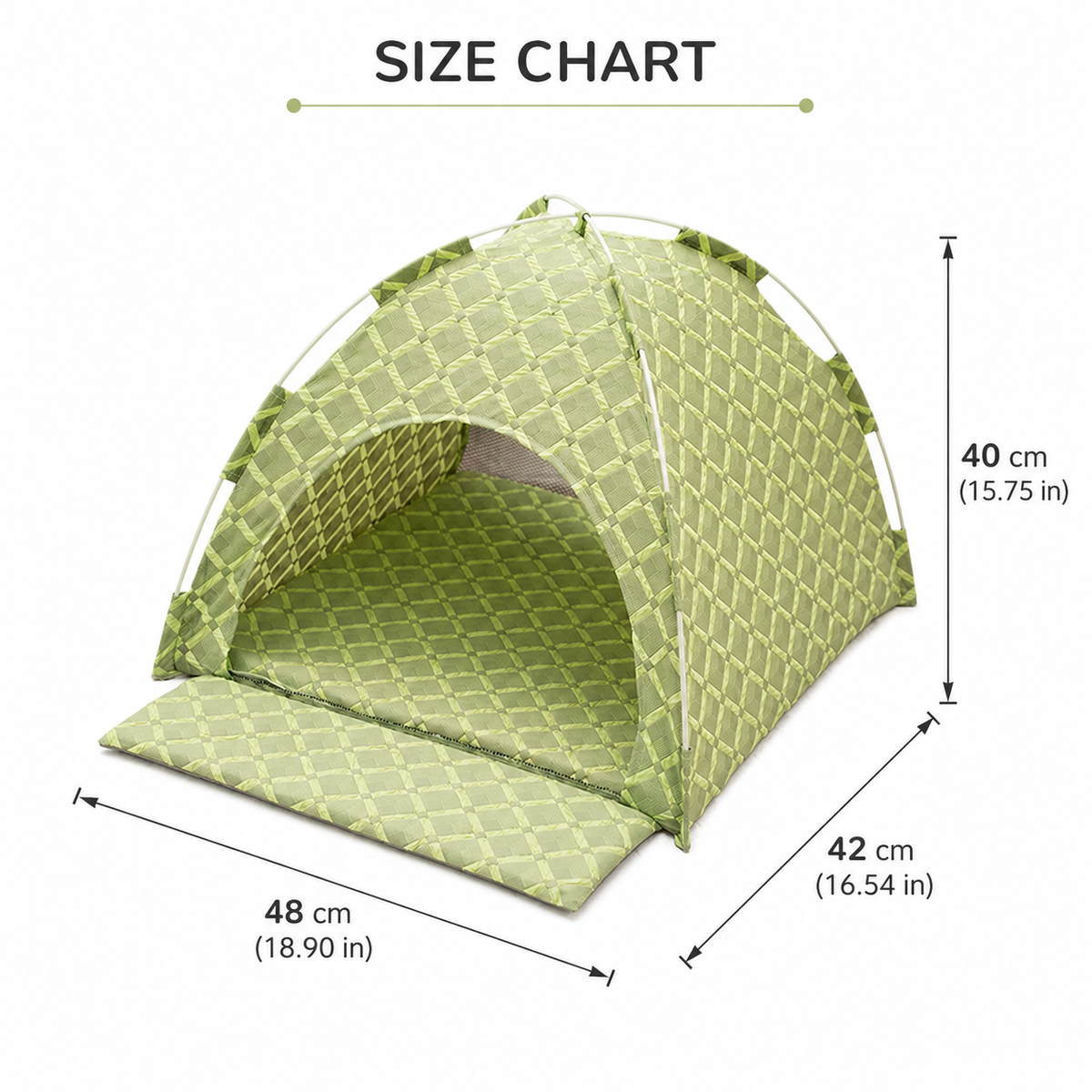 Green 48x42x40cm Summer Pet Cooling Tent Bed - Semi Enclosed Cat Dog House with Waterproof Oxford Fabric, Breathable Mesh, Fiberglass Frame, Non Slip Base