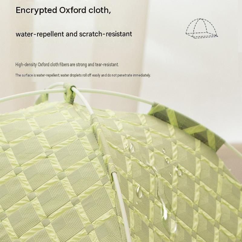 Green 48x42x40cm Summer Pet Cooling Tent Bed - Semi Enclosed Cat Dog House with Waterproof Oxford Fabric, Breathable Mesh, Fiberglass Frame, Non Slip Base