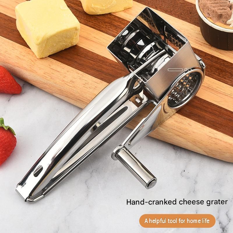 Stainless Steel Hand Crank Cheese Grater（Flat-blade planer+3-4 hole planer+5-6 hole planer+7-8 hole planer+9-10 hole planer） - Rotary Drum Shredder for Cheese, Chocolate and Butter - Ergonomic Handle Kitchen Gadget for Home Cooking and Baking