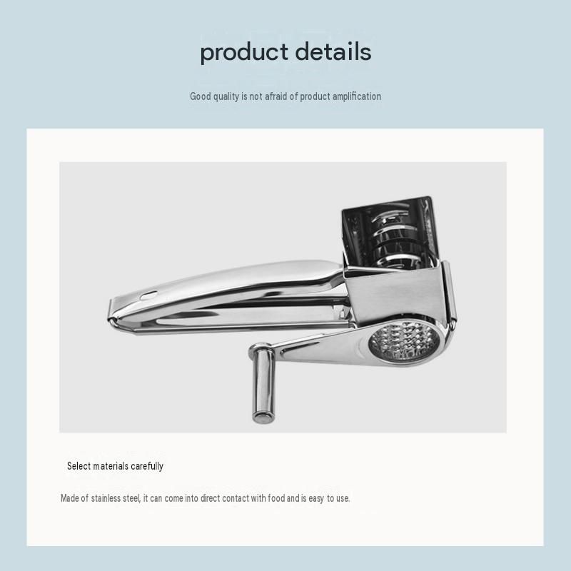 Stainless Steel Hand Crank Cheese Grater（Flat-blade planer+3-4 hole planer+5-6 hole planer+7-8 hole planer+9-10 hole planer） - Rotary Drum Shredder for Cheese, Chocolate and Butter - Ergonomic Handle Kitchen Gadget for Home Cooking and Baking