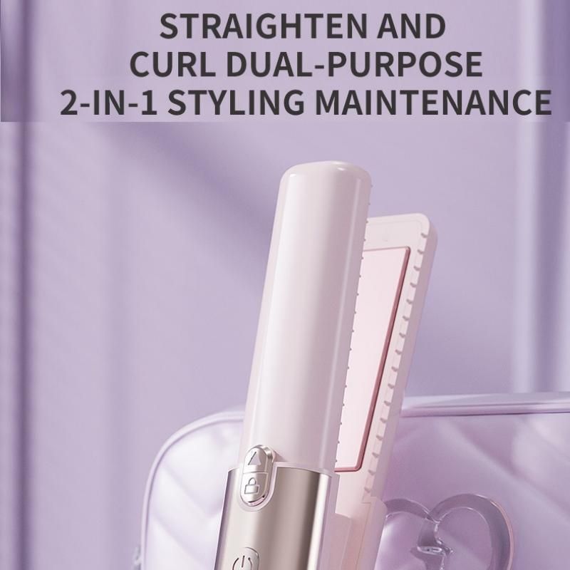 Green Cordless 2-in-1 Hair Straightener and Curler - Rechargeable Mini Styling Tool with Ceramic Coating, LED Display, 4 Temperature Settings, Travel Friendly Design for Women