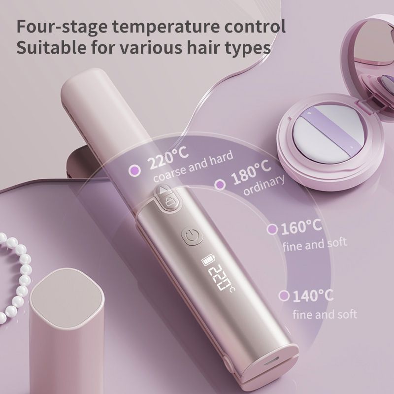 Brown Cordless 2-in-1 Hair Straightener and Curler - Rechargeable Mini Styling Tool with Ceramic Coating, LED Display, 4 Temperature Settings, Travel Friendly Design for Women