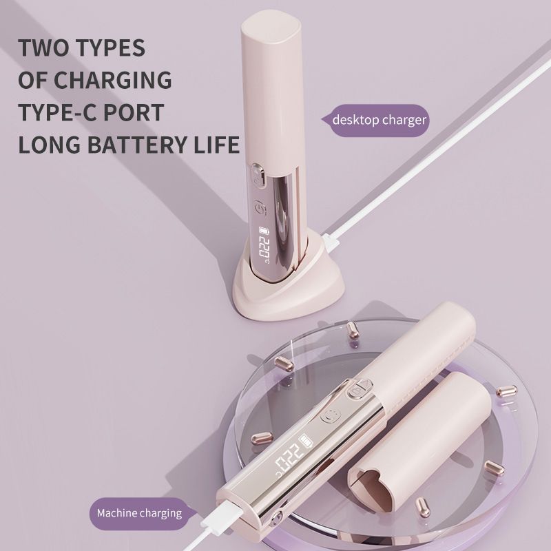 Brown Cordless 2-in-1 Hair Straightener and Curler - Rechargeable Mini Styling Tool with Ceramic Coating, LED Display, 4 Temperature Settings, Travel Friendly Design for Women