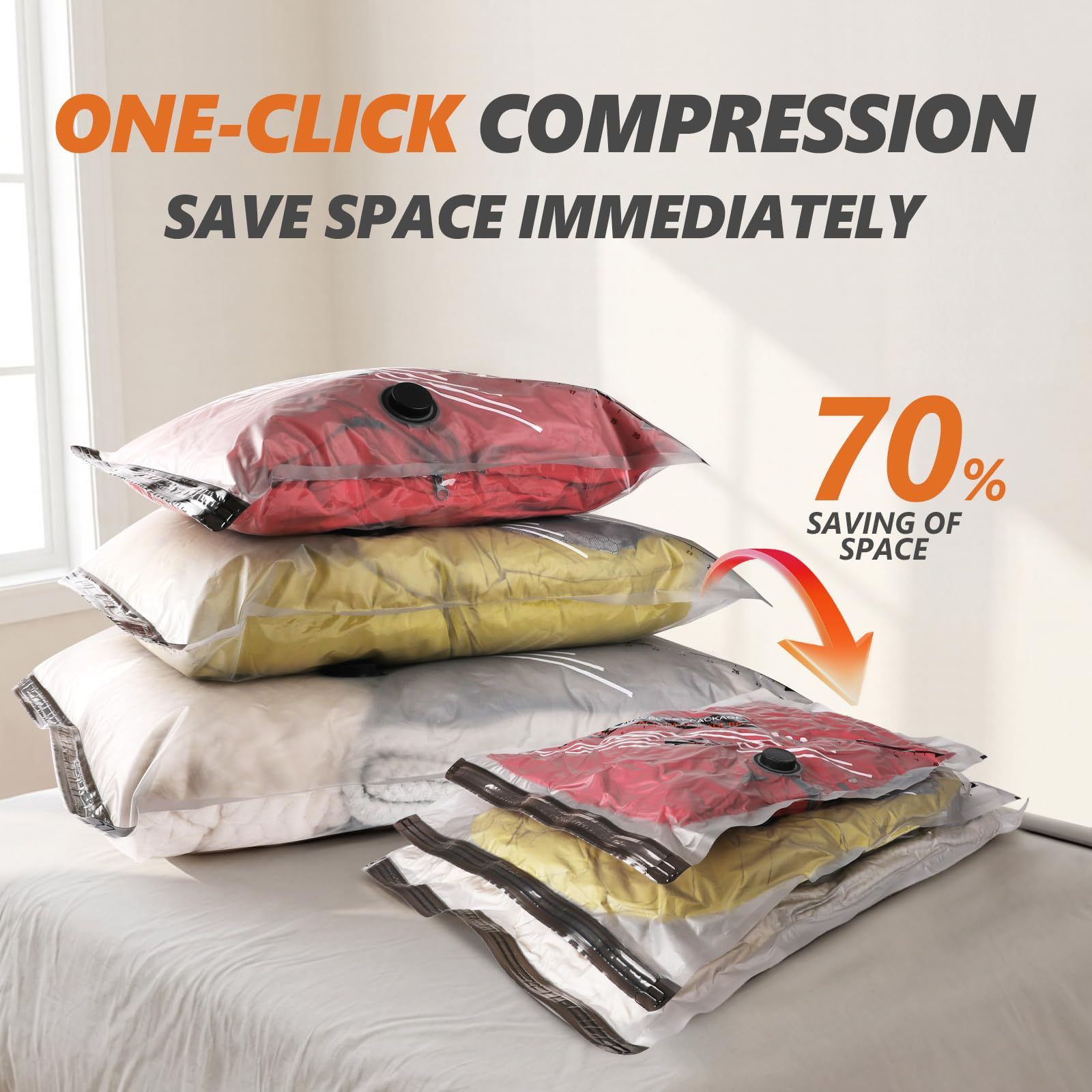 10 Piece  Travel Vacuum Compression Bags with Electric Pump - Small 40x54cm*4, Medium 47x64cm*4, Large 54x74cm*2, Space Saving Luggage Organizer for Home and Travel
