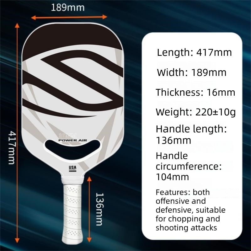Black T700 Carbon Fiber Pickleball Paddle - 16mm Thick - Power Air Aerodynamic Design, PP Honeycomb Core, Ergonomic Grip, USAPA Approved Standard for Competitive Play