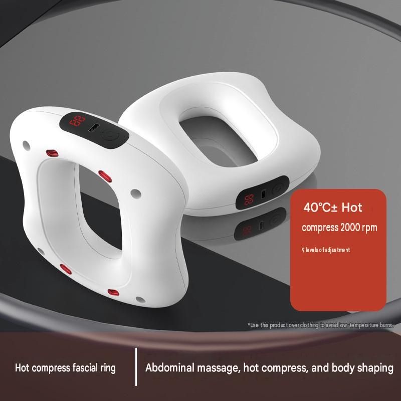 1 Pack Portable Fascia Ring Massager with Heat - 9 Speed Vibration, 40C Warmth, 2000mAh Battery, ABS Body, for Waist Abdomen Shoulder Neck Relaxation