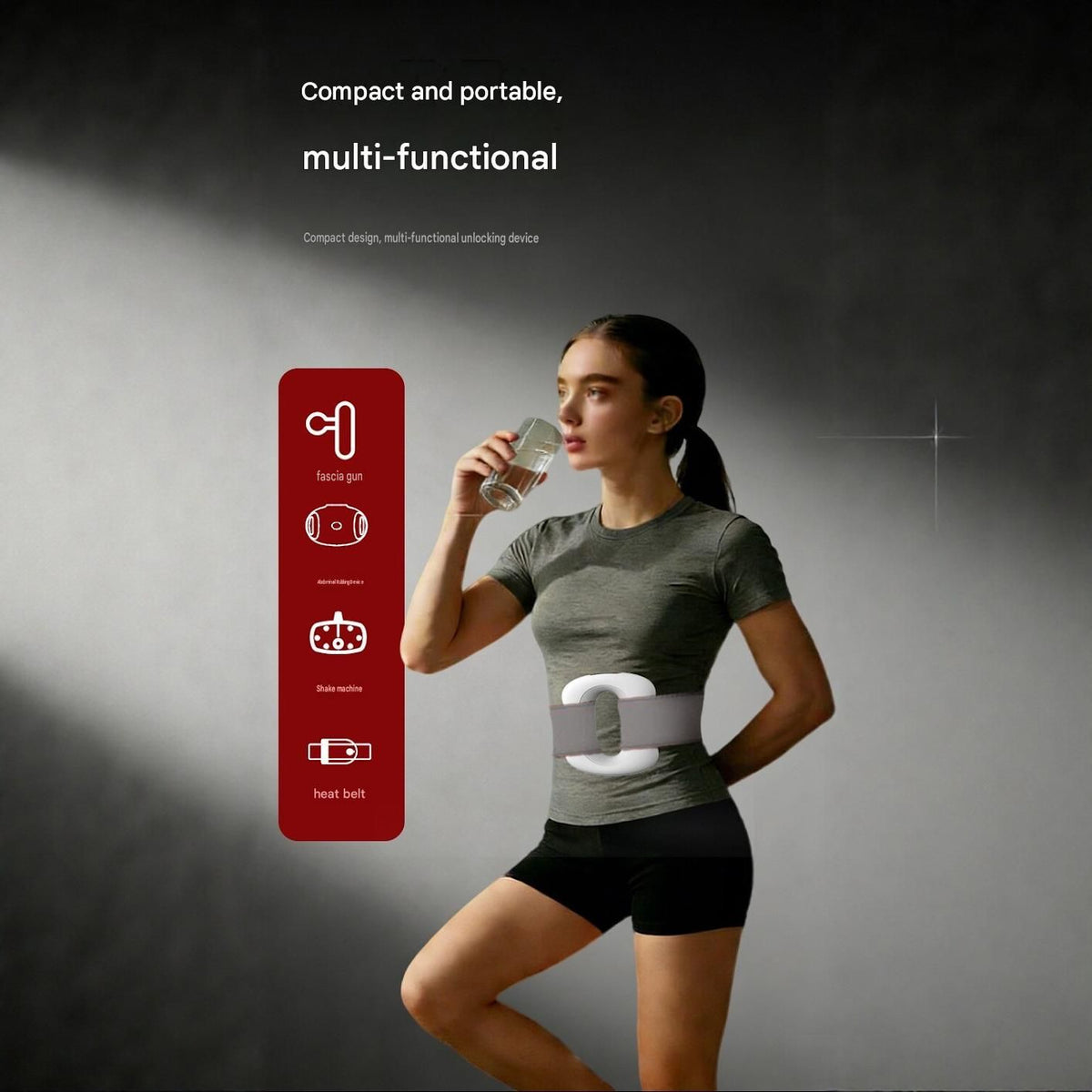 1 Pack Portable Fascia Ring Massager with Heat - 9 Speed Vibration, 40C Warmth, 2000mAh Battery, ABS Body, for Waist Abdomen Shoulder Neck Relaxation