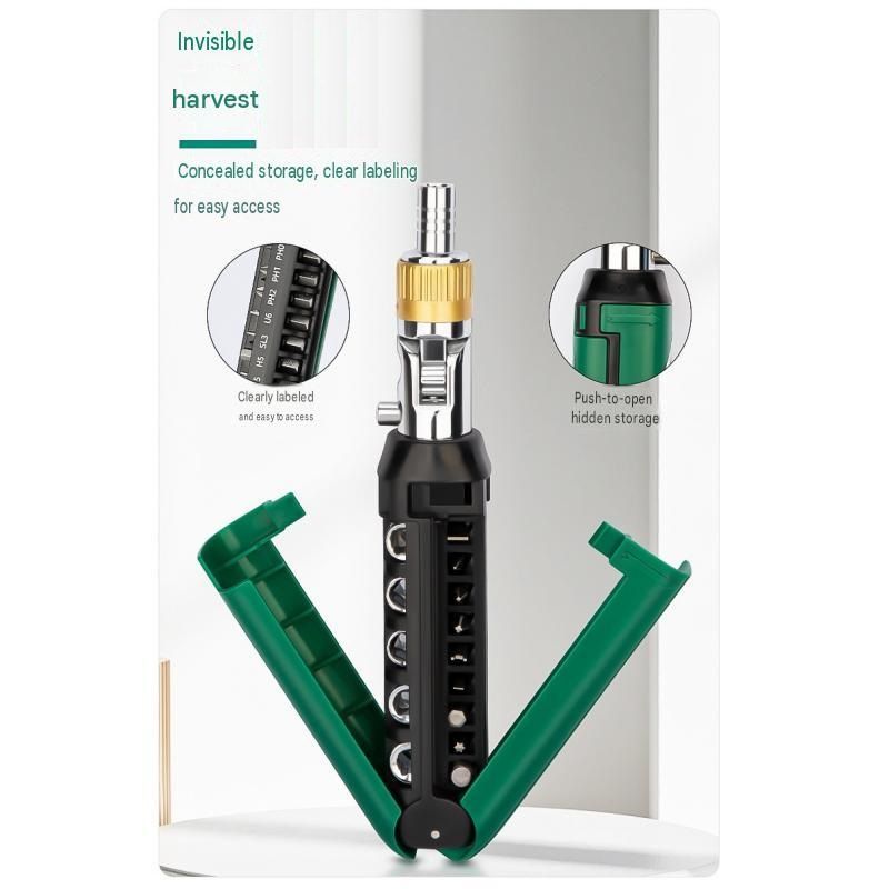 14-in-1 Multi-Function Ratchet Screwdriver Set - Adjustable Angle Head, 3-Position Ratchet, Carbon Steel Bits, Built-In Storage, for Home Repair DIY Electronics