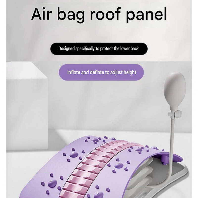Purple Adjustable Lumbar Stretcher with Airbag - PP TPR Magnetic Surface, 53-120mm Height Range, Back Support for Home Yoga Relief
