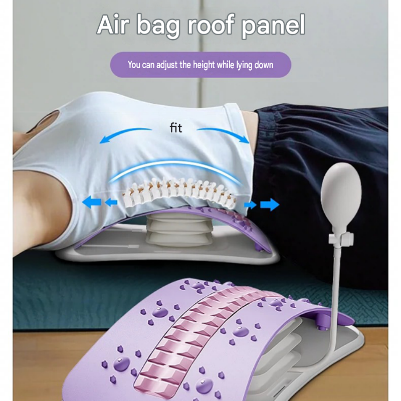 Purple Adjustable Lumbar Stretcher with Airbag - PP TPR Magnetic Surface, 53-120mm Height Range, Back Support for Home Yoga Relief
