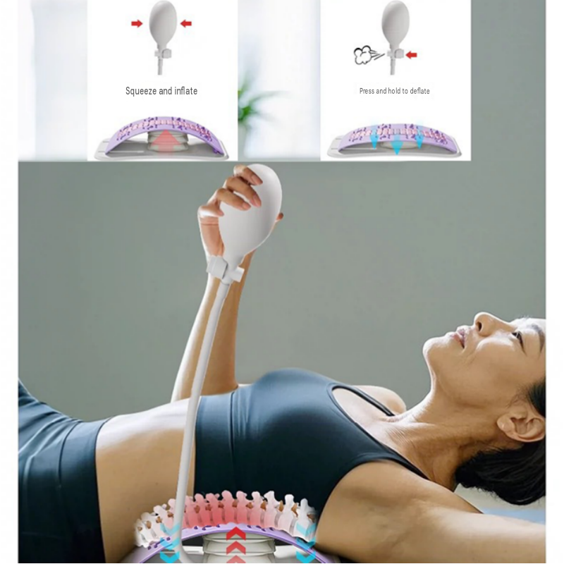 Purple Adjustable Lumbar Stretcher with Airbag - PP TPR Magnetic Surface, 53-120mm Height Range, Back Support for Home Yoga Relief