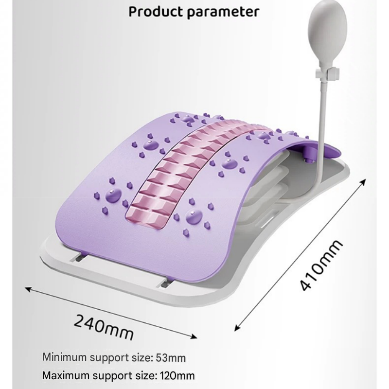 Grey Adjustable Lumbar Stretcher with Airbag - PP TPR Magnetic Surface, 53-120mm Height Range, Back Support for Home Yoga Relief