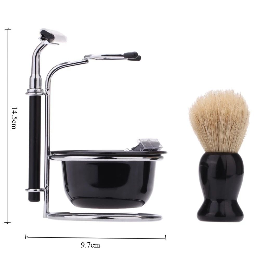 Men's Wet Shaving Kit - Safety Razor, Shaving Brush, Soap Bowl & Stand - Complete Grooming Set with Replacement Blades - Classic Black Bathroom Accessories for Travel and Home Use