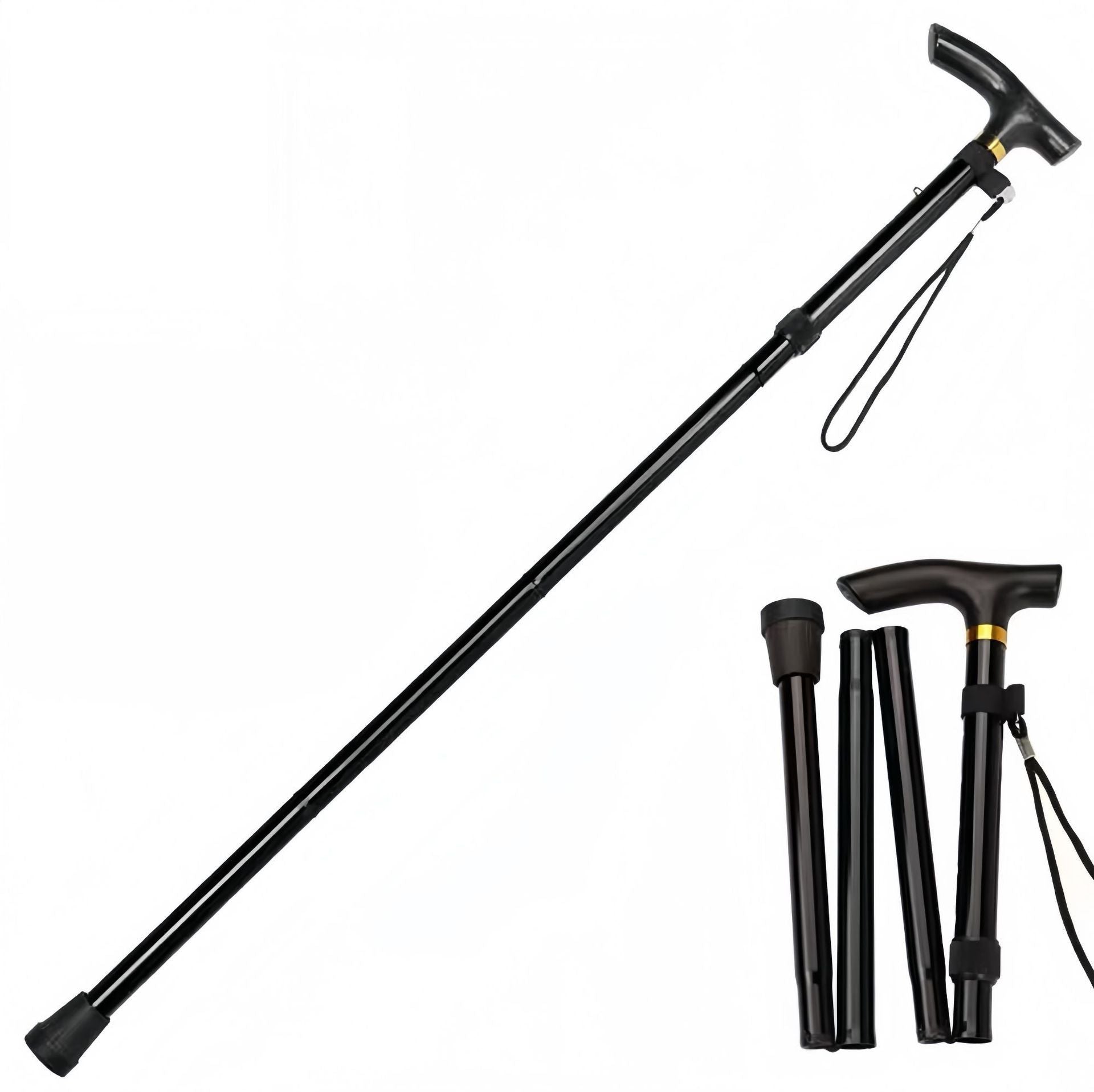 Black Foldable Hiking Cane 2-Pack, Adjustable 85-95cm, Aluminium Mobility Aid