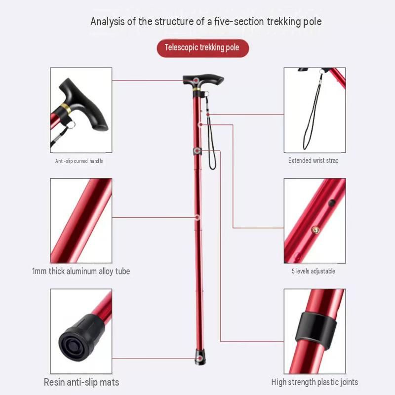 Coffee Foldable Hiking Cane 2-Pack, Adjustable 85-95cm, Aluminium Mobility Aid