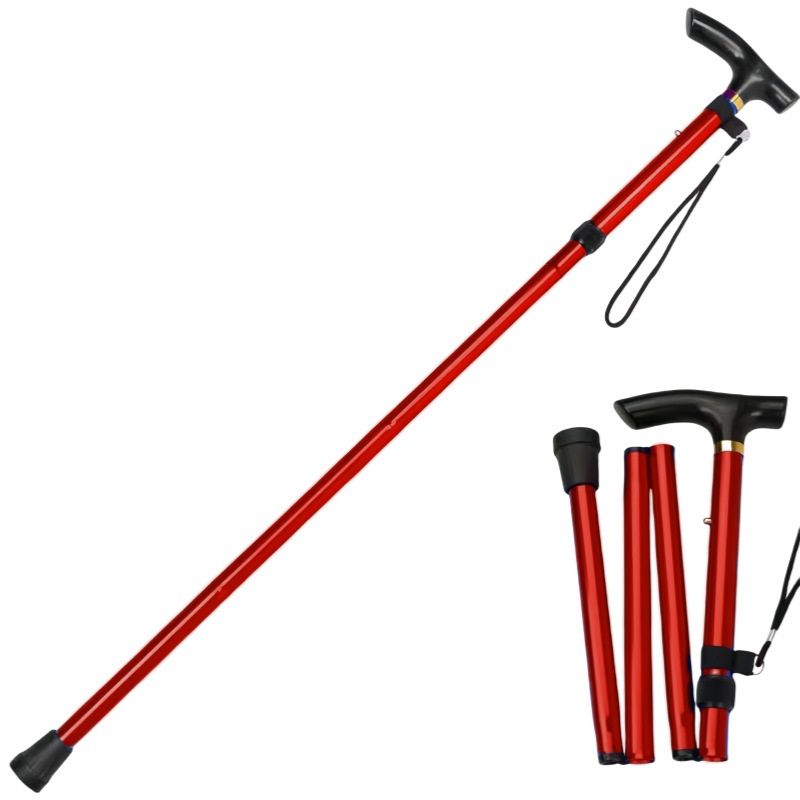Red Foldable Hiking Cane 2-Pack, Adjustable 85-95cm, Aluminium Mobility Aid