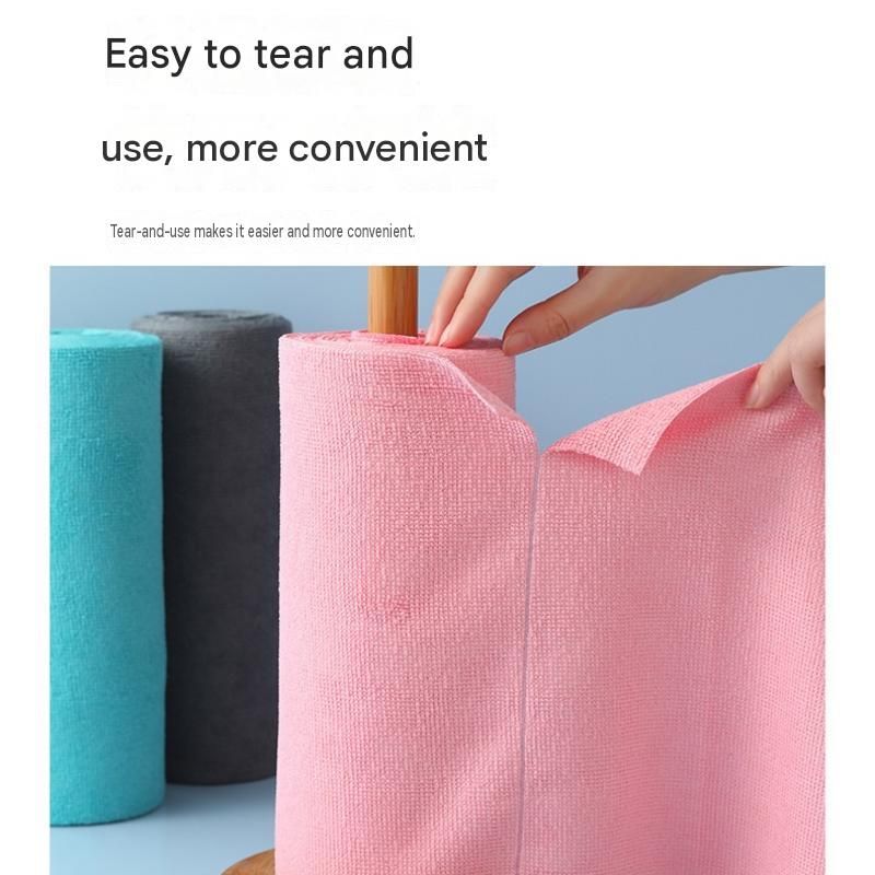 3 Pack Green Microfiber Cleaning Cloth Roll - 25x25cm Thickened Absorbent Wipes - Lint Free Reusable Kitchen Towel for Dishes, Fruit, Countertops - Easy Tear Design, Multi Purpose Household Cleaning