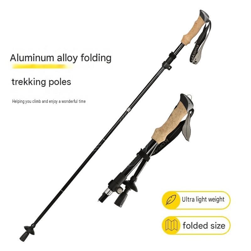 Red Foldable Hiking Poles, Aluminium, Adjustable 95-110cm, with Carry Bag