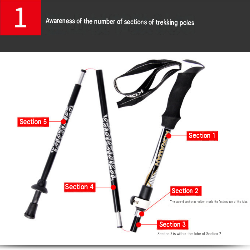 Red Foldable Hiking Poles, Aluminium, Adjustable 95-110cm, with Carry Bag