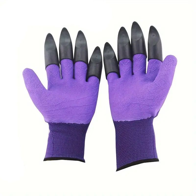 3-Pack Purple Garden Gloves with ABS Digging Claws, Waterproof Latex Coated