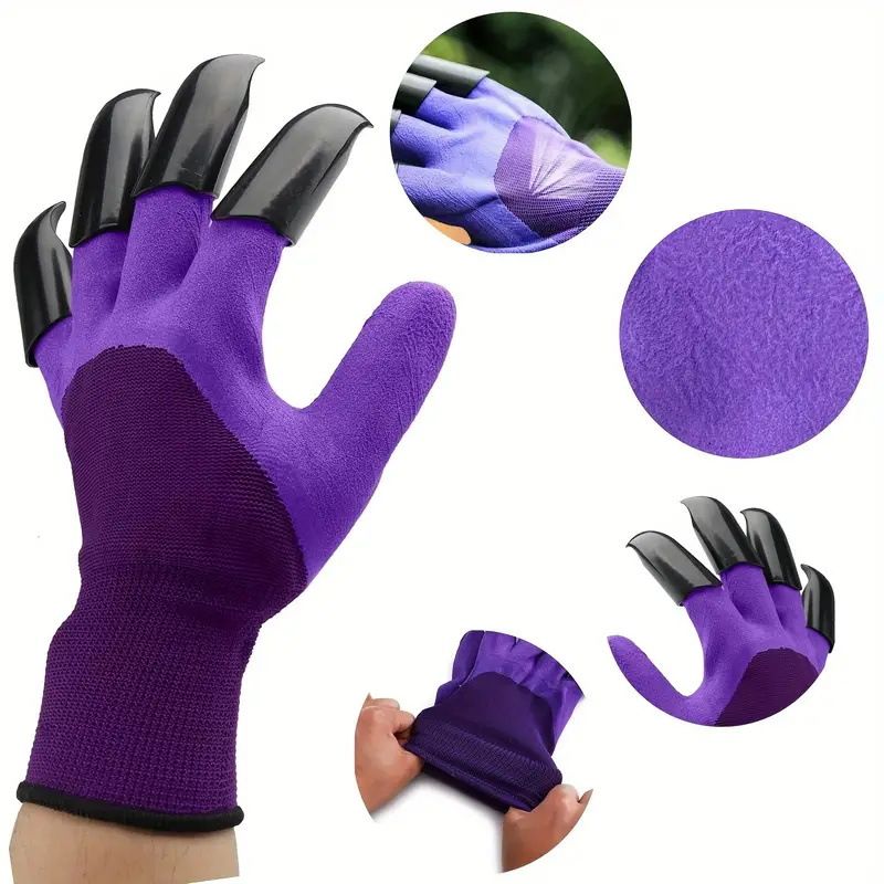3-Pack Purple Garden Gloves with ABS Digging Claws, Waterproof Latex Coated