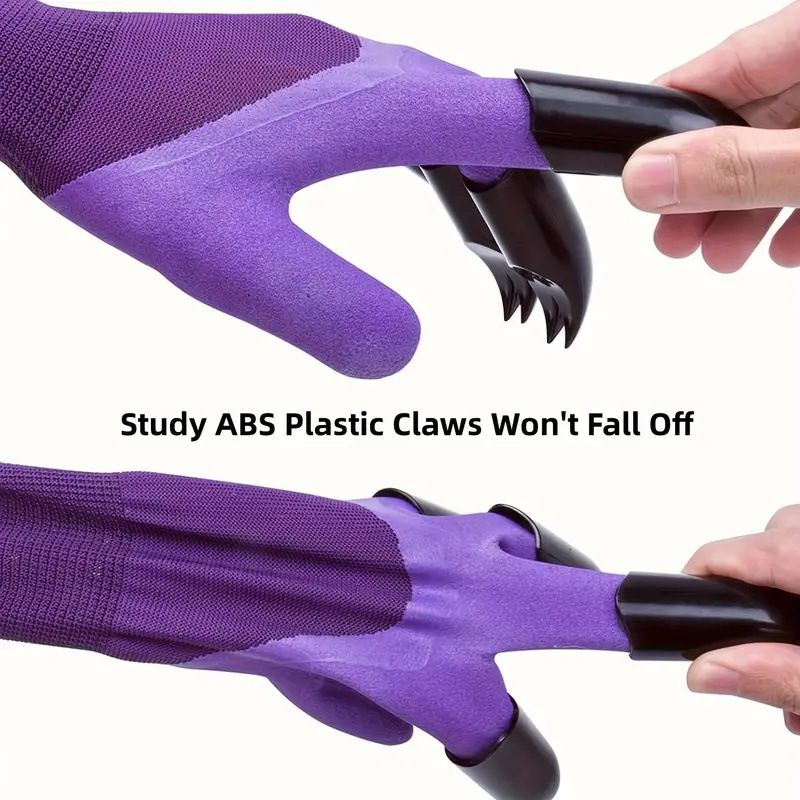 3-Pack Purple Garden Gloves with ABS Digging Claws, Waterproof Latex Coated