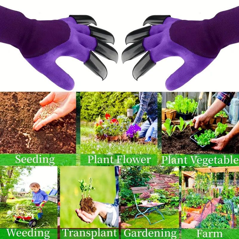 3-Pack Purple Garden Gloves with ABS Digging Claws, Waterproof Latex Coated