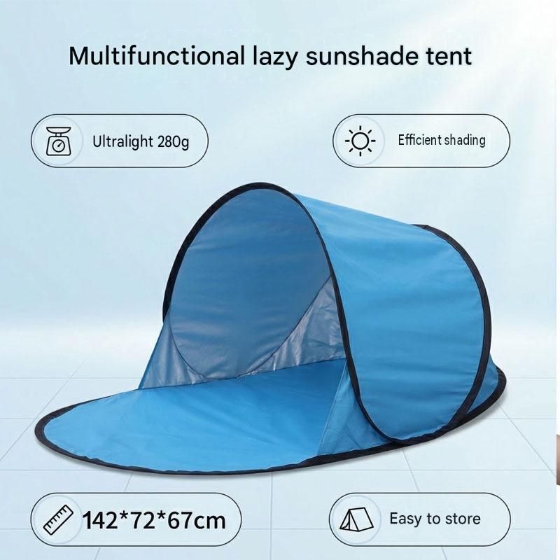 Blue Pop Up Beach Tent - Silver Coated Sun Shelter with Instant Setup, Lightweight Portable Shade for Camping Fishing Park, 142x72x67cm