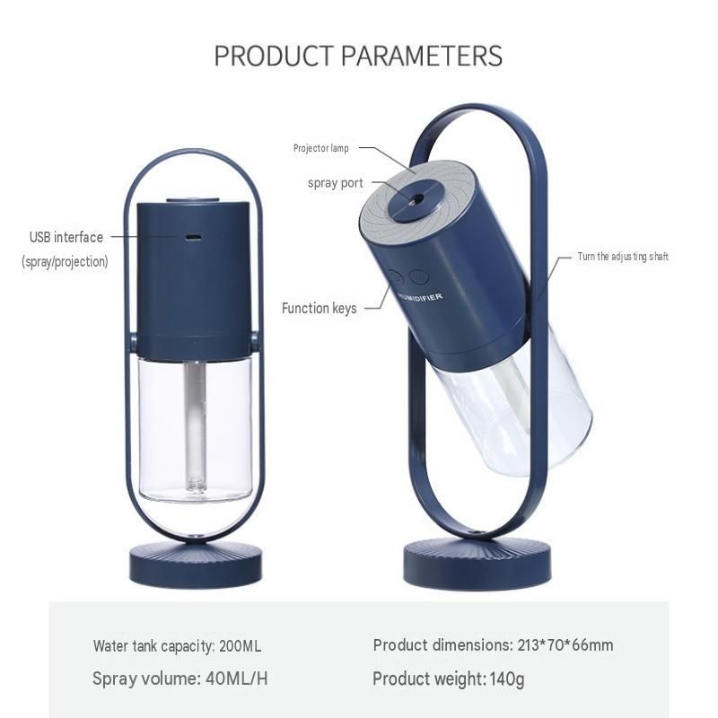 White 360 Rotating USB Humidifier with Star Projector - 200ml Portable Cool Mist Maker,  Quiet Desktop Air Diffuser for Bedroom and Office