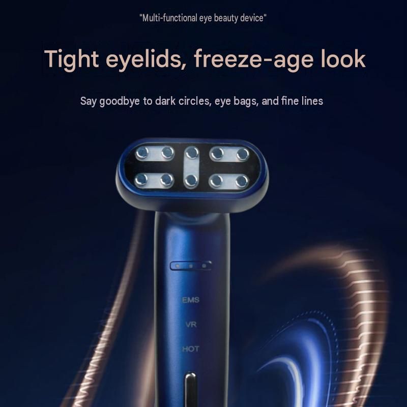 Blue EMS Eye Massager with Heat and Light Therapy - 360 Rotating Head, Multi-Color LED, Vibration Facial Device, USB Rechargeable Skincare Tool for Dark Circles and Puffy Eyes