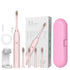 Sonic Electric Toothbrush Pink set with 4 brush heads, stand, and travel case- 6 Cleaning Modes, USB Rechargeable, DuPont Soft Bristles, Travel Friendly Oral Care Set