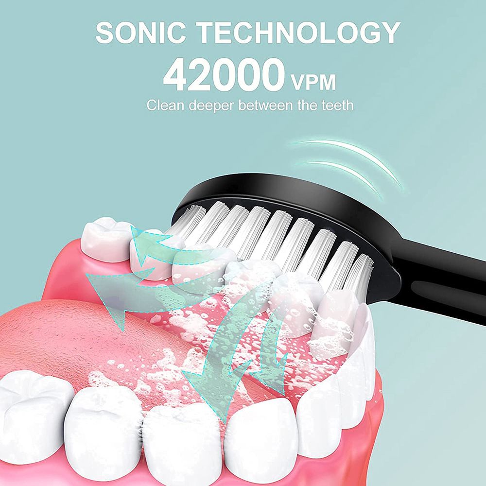 Sonic Electric Toothbrush Pink set with 4 brush heads, stand, and travel case- 6 Cleaning Modes, USB Rechargeable, DuPont Soft Bristles, Travel Friendly Oral Care Set