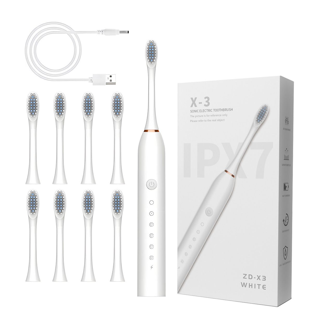 Sonic Electric Toothbrush  White 8-Brush-Head Set - 6 Cleaning Modes, USB Rechargeable, DuPont Soft Bristles, Travel Friendly Oral Care Set