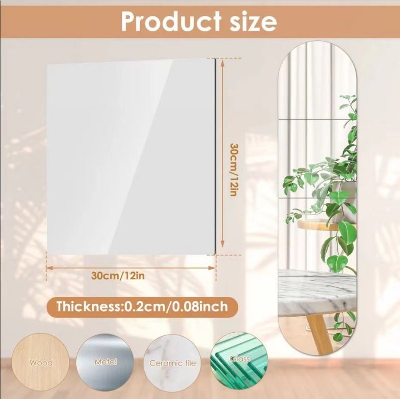 Acrylic Full Length Mirror Wall Sticker - 4 Piece Shatterproof Self Adhesive Mirror Tiles, 120cm x 30cm Splicing Floor Mirror, Flexible Safety Mirror for Bedroom Bathroom Hallway Decor