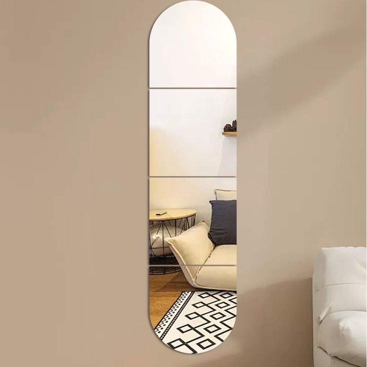 Acrylic Full Length Mirror Wall Sticker - 4 Piece Shatterproof Self Adhesive Mirror Tiles, 120cm x 30cm Splicing Floor Mirror, Flexible Safety Mirror for Bedroom Bathroom Hallway Decor