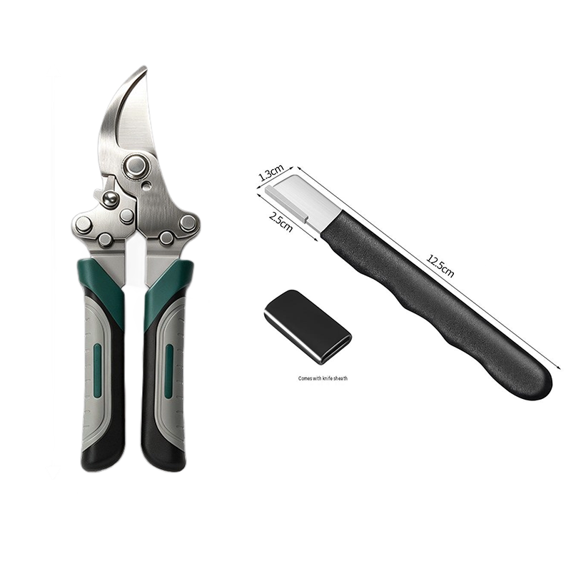 Garden Pruning and Sharpening Tool Set - Green Stainless Steel Folding Shears and Black Portable Alloy Steel Blade Sharpener Kit for Fruit Trees, Bonsai, and Garden Maintenance