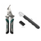Garden Pruning and Sharpening Tool Set - Green Stainless Steel Folding Shears and Black Portable Alloy Steel Blade Sharpener Kit for Fruit Trees, Bonsai, and Garden Maintenance