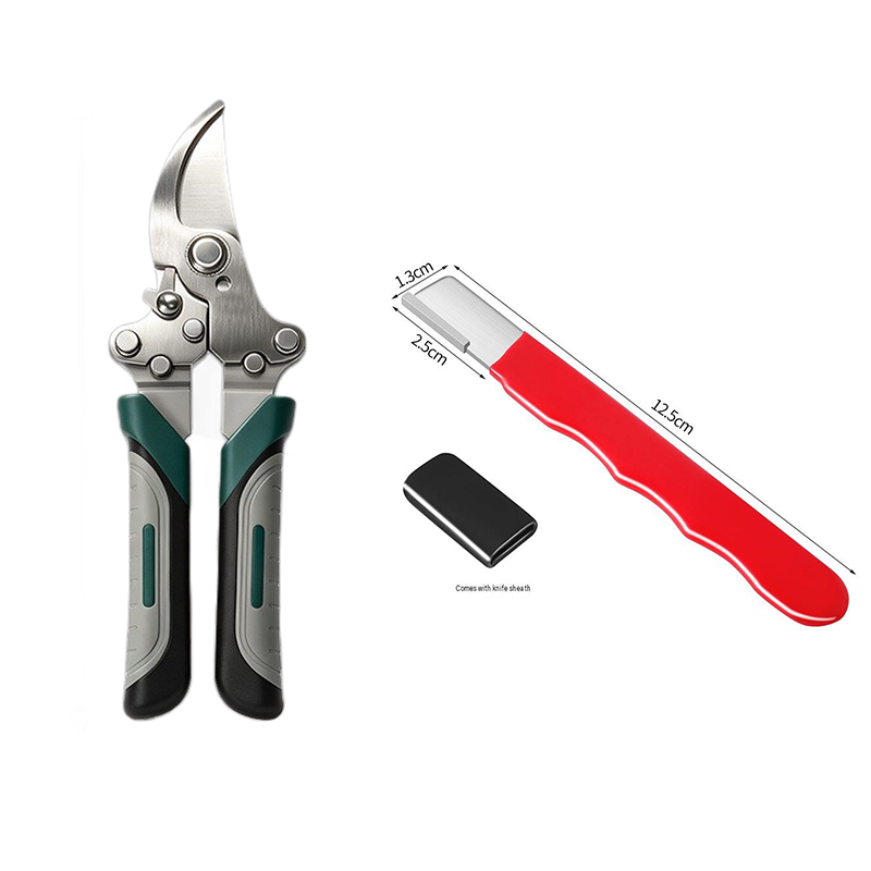 Garden Pruning and Sharpening Tool Set - Green Stainless Steel Folding Shears and Red Portable Alloy Steel Blade Sharpener Kit for Fruit Trees, Bonsai, and Garden Maintenance