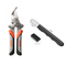 Garden Pruning and Sharpening Tool Set - Orange Stainless Steel Folding Shears and Black Portable Alloy Steel Blade Sharpener Kit for Fruit Trees, Bonsai, and Garden Maintenance