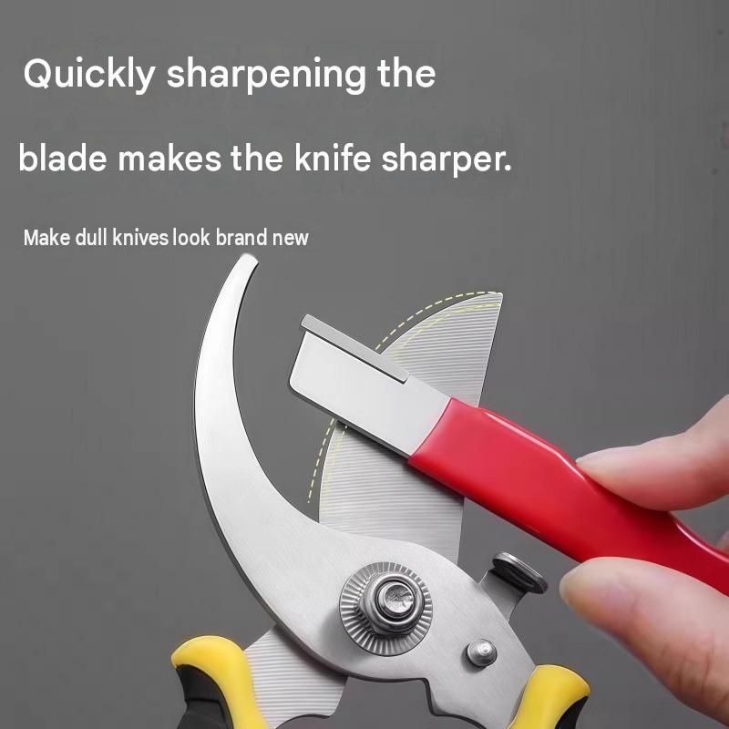 Garden Pruning and Sharpening Tool Set - Orange Stainless Steel Folding Shears and Black Portable Alloy Steel Blade Sharpener Kit for Fruit Trees, Bonsai, and Garden Maintenance
