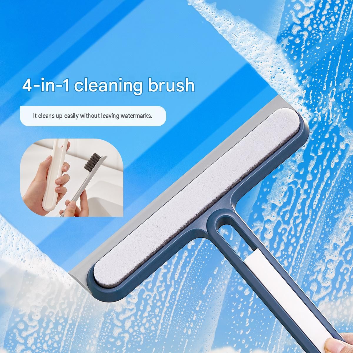 2-pack White 4-in-1 Window Squeegee and Scrubber - 22cm Wide Blade, Built-in Gap Brush, Streak-Free Glass Cleaner for Bathroom Mirrors, Shower Screens