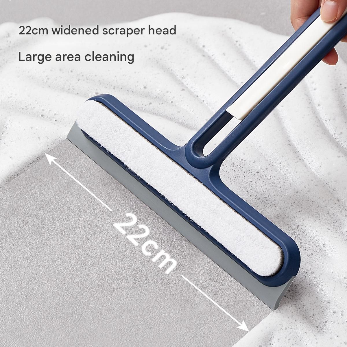 2-pack White 4-in-1 Window Squeegee and Scrubber - 22cm Wide Blade, Built-in Gap Brush, Streak-Free Glass Cleaner for Bathroom Mirrors, Shower Screens